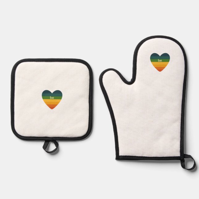 Be Love Retro Rainbow Heart  Oven Mitt & Pot Holder Set (Front)