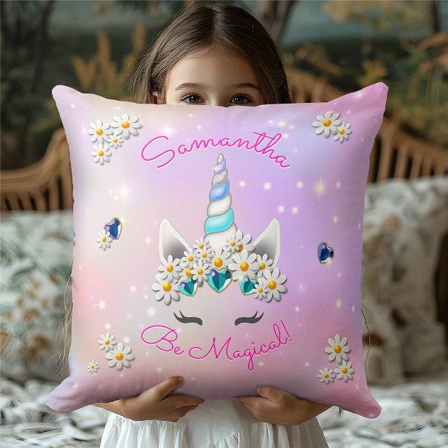 Be Magical Princess Unicorn Crown Flowers Stars Cushion (Creator Uploaded)