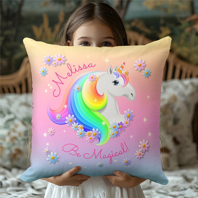 Be Magical Rainbow Unicorn Flowers and Stars Cushion (Creator Uploaded)