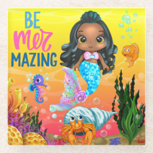 Be Mer-mazing Under the Sea Mermaid Themed Glass Coaster