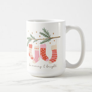 Be Merry and Bright Christmas Stockings on Branch Coffee Mug