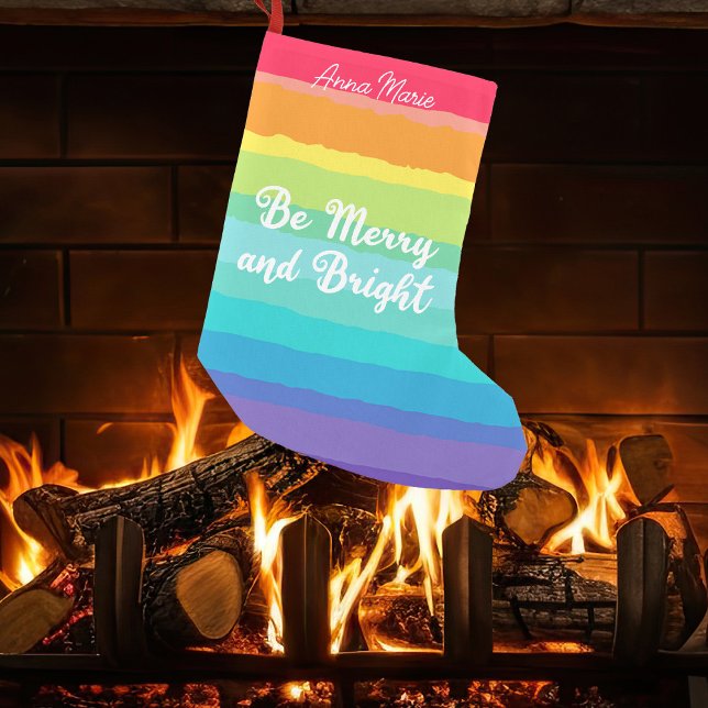 Be Merry and Bright Cute Custom Rainbow Small Christmas Stocking (Creator Uploaded)