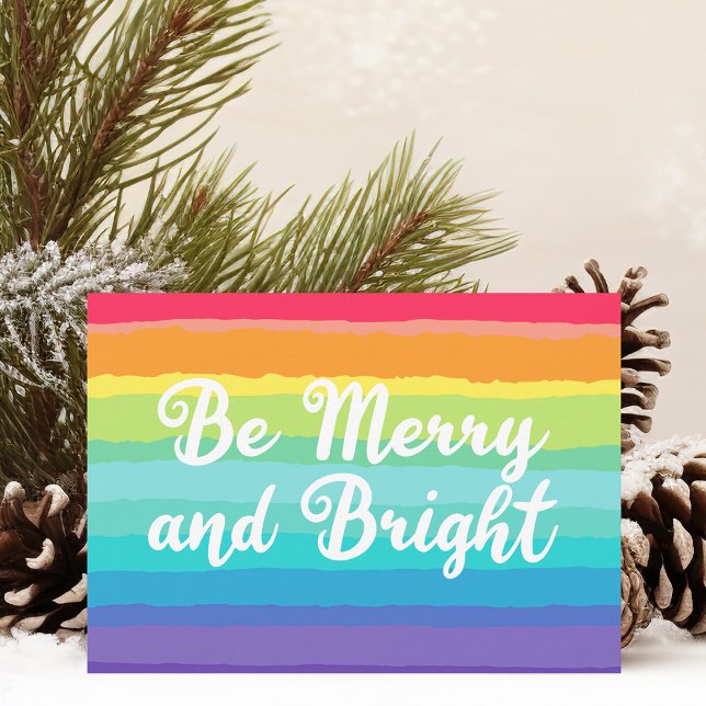 Be Merry and Bright Gay Pride Rainbow Christmas Holiday Card (Creator Uploaded)