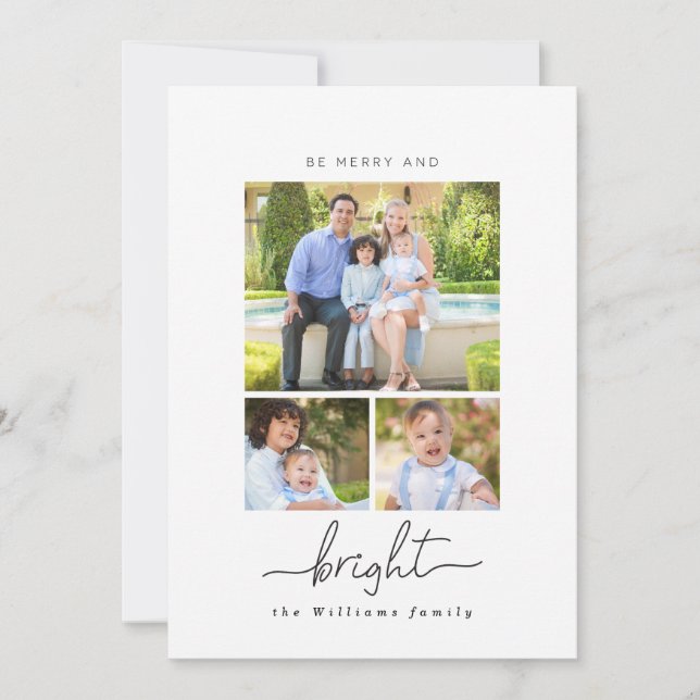 Be Merry and Bright Photo Collage Christmas Cards (Front)