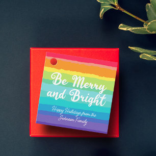 Be Merry and Bright Rainbow Custom Christmas Party Favour Tags