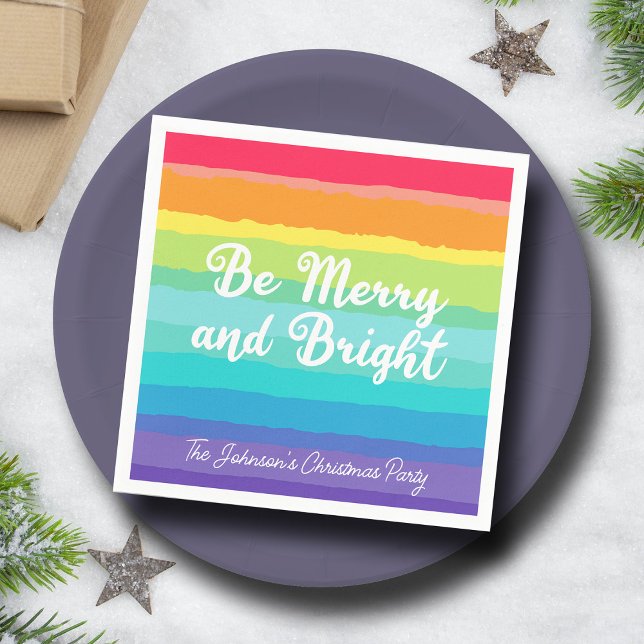 Be Merry and Bright Rainbow Custom Christmas Party Napkin (Creator Uploaded)