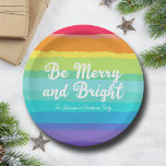 Be Merry and Bright Rainbow Custom Christmas Party Paper Plate<br><div class="desc">Beautiful rainbow Christmas party paper napkins in pretty bold colours that reads Be Merry and Bright. Cheerful gay pride themed holiday decor for an LGBTQ family.</div>