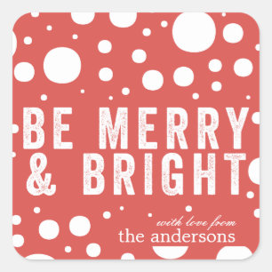 Be Merry and Bright Red Falling Snow Christmas Square Sticker