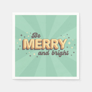 Be merry and bright seasonal retro cartoon text napkin