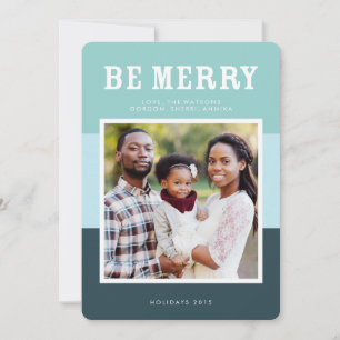 Be Merry   Blue Modern Colour Block Photo Holiday Card