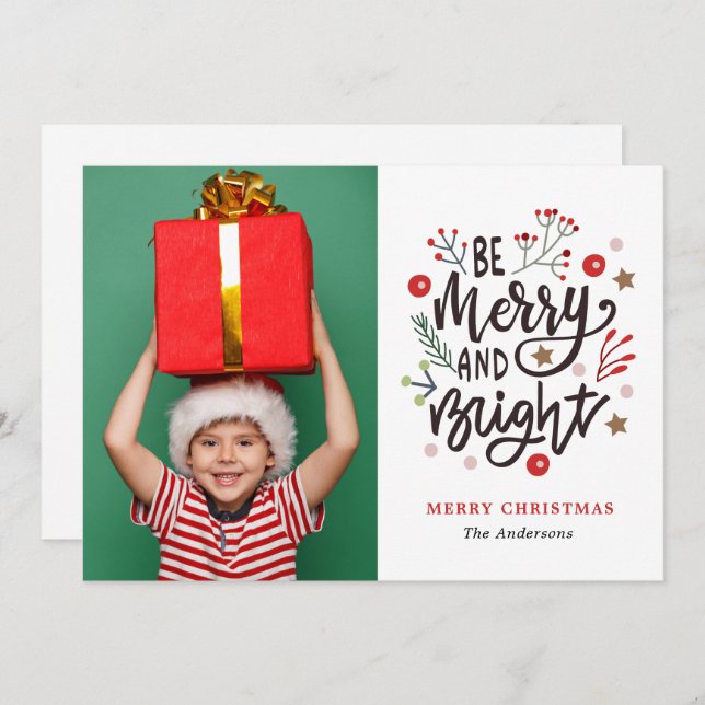 Be Merry & Bright Christmas Family Photo  Holiday Card (Front/Back)