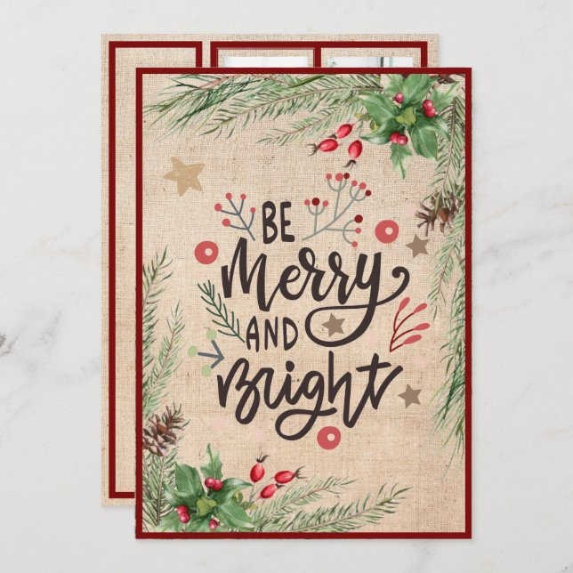 "Be Merry & Bright" Festive 5 Photo Christmas Holiday Card (Front/Back)