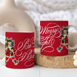 Be Merry & Bright Vintage Santa Christmas Holiday  Coffee Mug<br><div class="desc">This classic holiday mug features festive red background,  the greeting "Be Merry and Bright",  and two jolly vintage Santa illustrations. This is a perfect holiday gift  to anyone you cherish...  Fill it with sweet treats and it makes a thoughtful stocking stuffer too!</div>