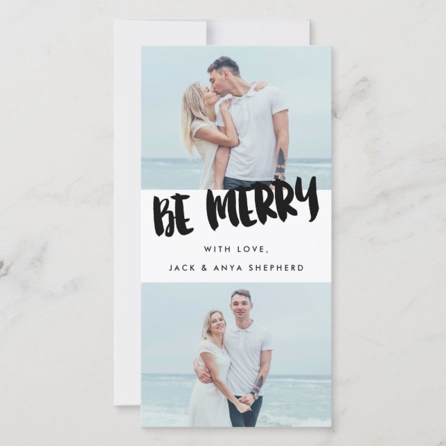 Be Merry Brush Script Holiday Photo Card (Front)