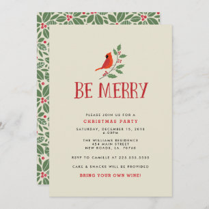Be Merry Cardinal Christmas Party Invitation