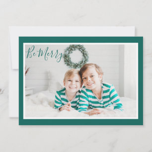 Be Merry Chic Modern Green Christmas Holiday Card