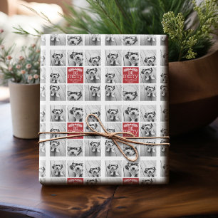 Be Merry Christmas Collage Photos with Red White Wrapping Paper