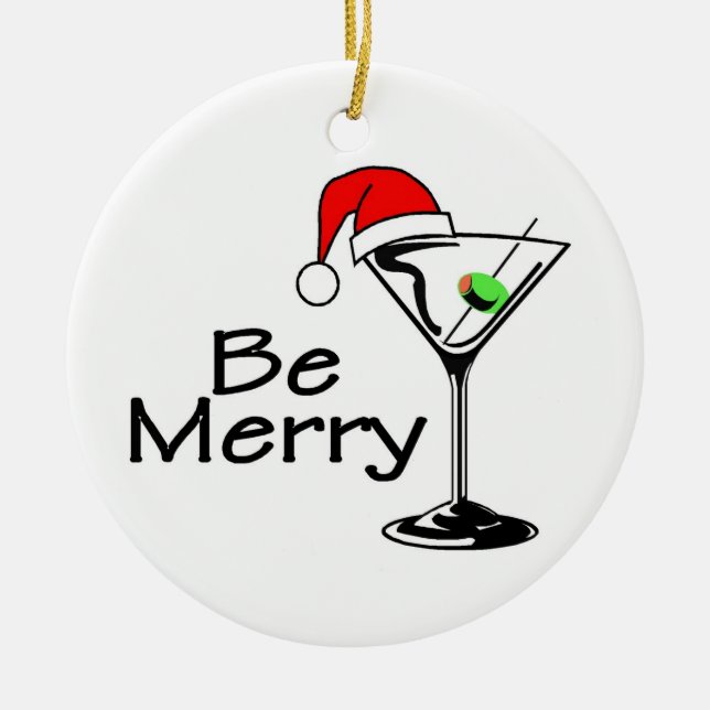 Be Merry Christmas Martini Ceramic Tree Decoration (Front)