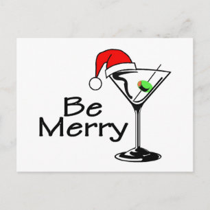 Be Merry Christmas Martini Holiday Postcard