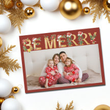 Be Merry Christmas Red Gold Letters Family Photo