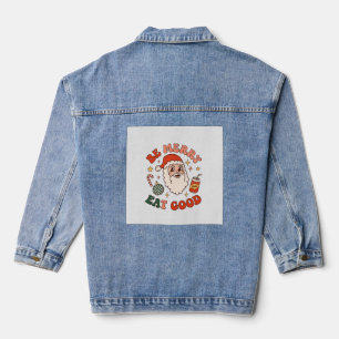 Be Merry Eat Good Christmas Santa Soda Candy Cane Denim Jacket