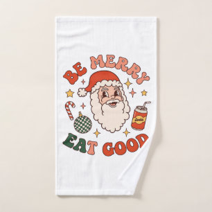 Be Merry Eat Good Christmas Santa Soda Candy Cane Hand Towel
