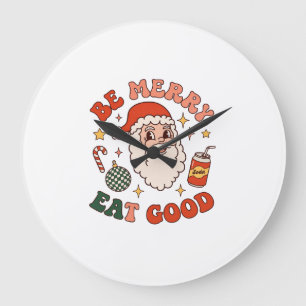 Be Merry Eat Good Christmas Santa Soda Candy Cane Large Clock