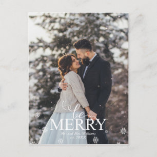 "Be Merry" Elegant Typography Photo Holiday Postcard