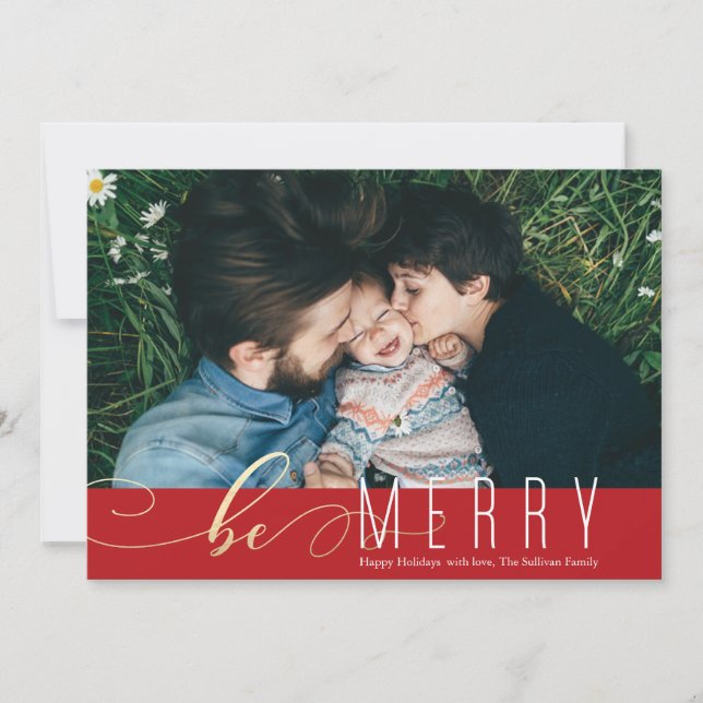 Be Merry Faux Foil Christmas Holiday Card (Front)