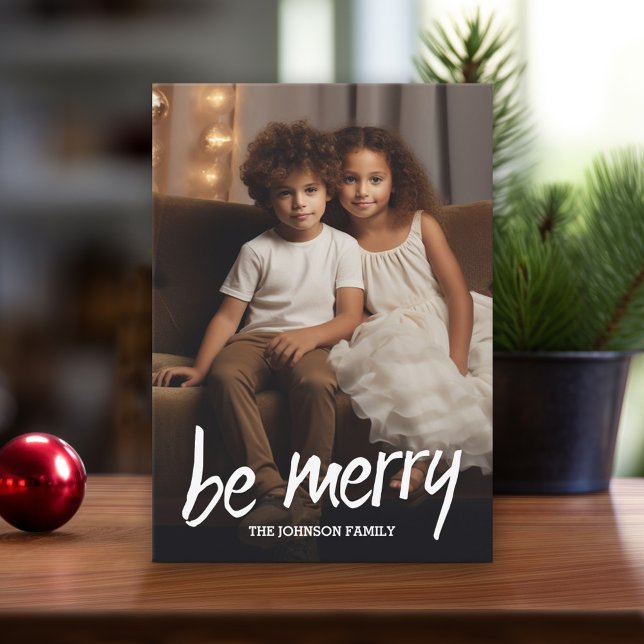 Be Merry - Full Photo with Subtle Diamond Pattern Holiday Card (Modern Christmas Card with Photos)