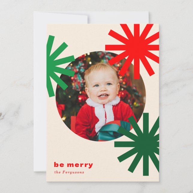 Be Merry Fun Colourful Pompoms Holiday Card (Front)
