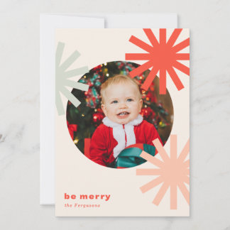 Be Merry Fun Red White Pink Pompoms Holiday Card