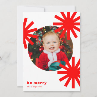 Be Merry Fun White Red Pompoms Holiday Card