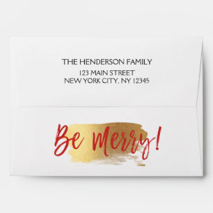 Be Merry Gold Foil and Red Christmas Envelope
