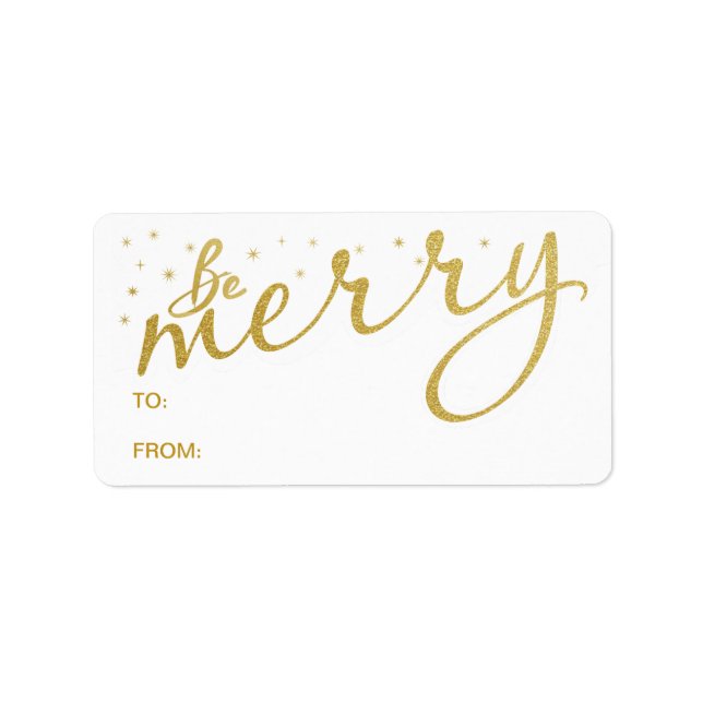 Be Merry Gold Holiday Handwritten Gift Tag Labels (Front)
