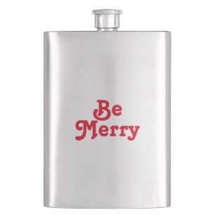 Be Merry Happy Holidays red Christmas pocket Hip Flask