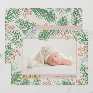 Be Merry Holiday Photo Birth Announcements
