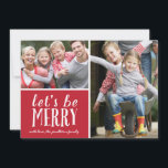 Be Merry | Holiday Photo Card<br><div class="desc">This red and white 2-photo holiday card features a cute typography design and the greeting "Let's be merry" in whimsical calligraphy lettering.</div>