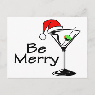 Be Merry Martini Holiday Postcard