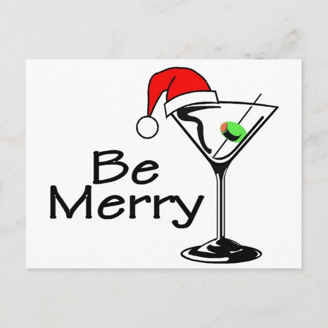 Be Merry Martini Holiday Postcard (Front)
