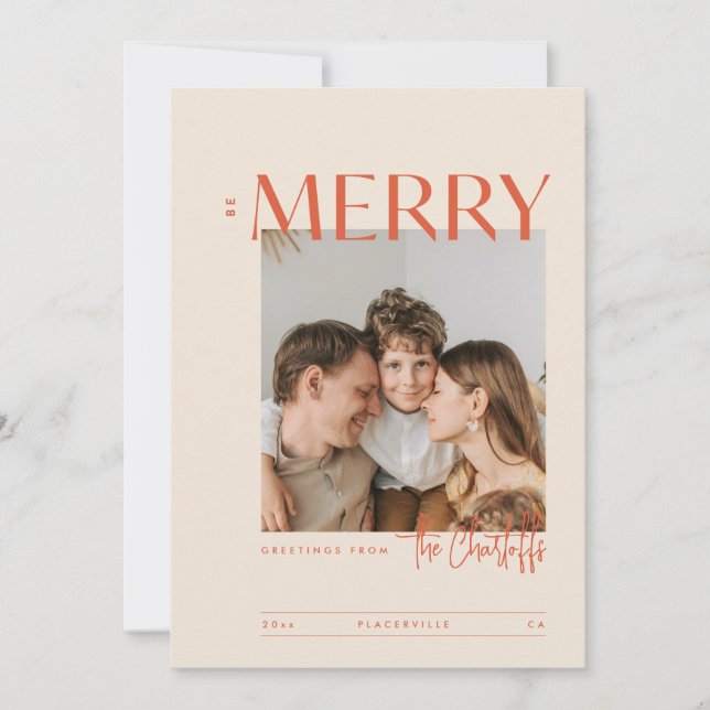 Be Merry Minimal Holiday Photo Card (Front)