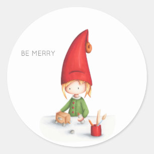 Be Merry Minimalist Elf Working Making Toys Classic Round Sticker