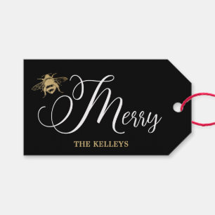 Be Merry Personalised Holiday Black and Gold Gift Tags
