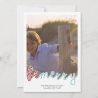 Be Merry Photo Christmas Holiday Wishes Red Blue