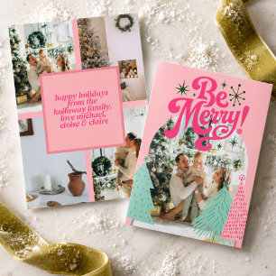 Be Merry Pink Scribble Tree Arched Photo Holiday Card
