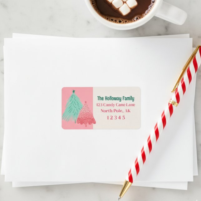 Be Merry Pink Scribble Tree Arched Photo  Label (Send cheer with this bold and playful holiday labels!)