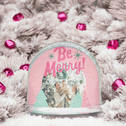 Be Merry Pink Scribble Tree Arched Photo  Snowglobe