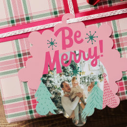 Be Merry Pink Scribble Tree Arched Photo Tree Decoration Card