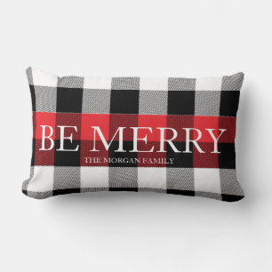 Be Merry Plaid Holiday Pillow