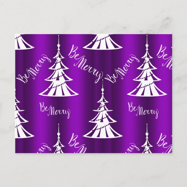 Be Merry Purple Christmas Trees Postcard (Front)